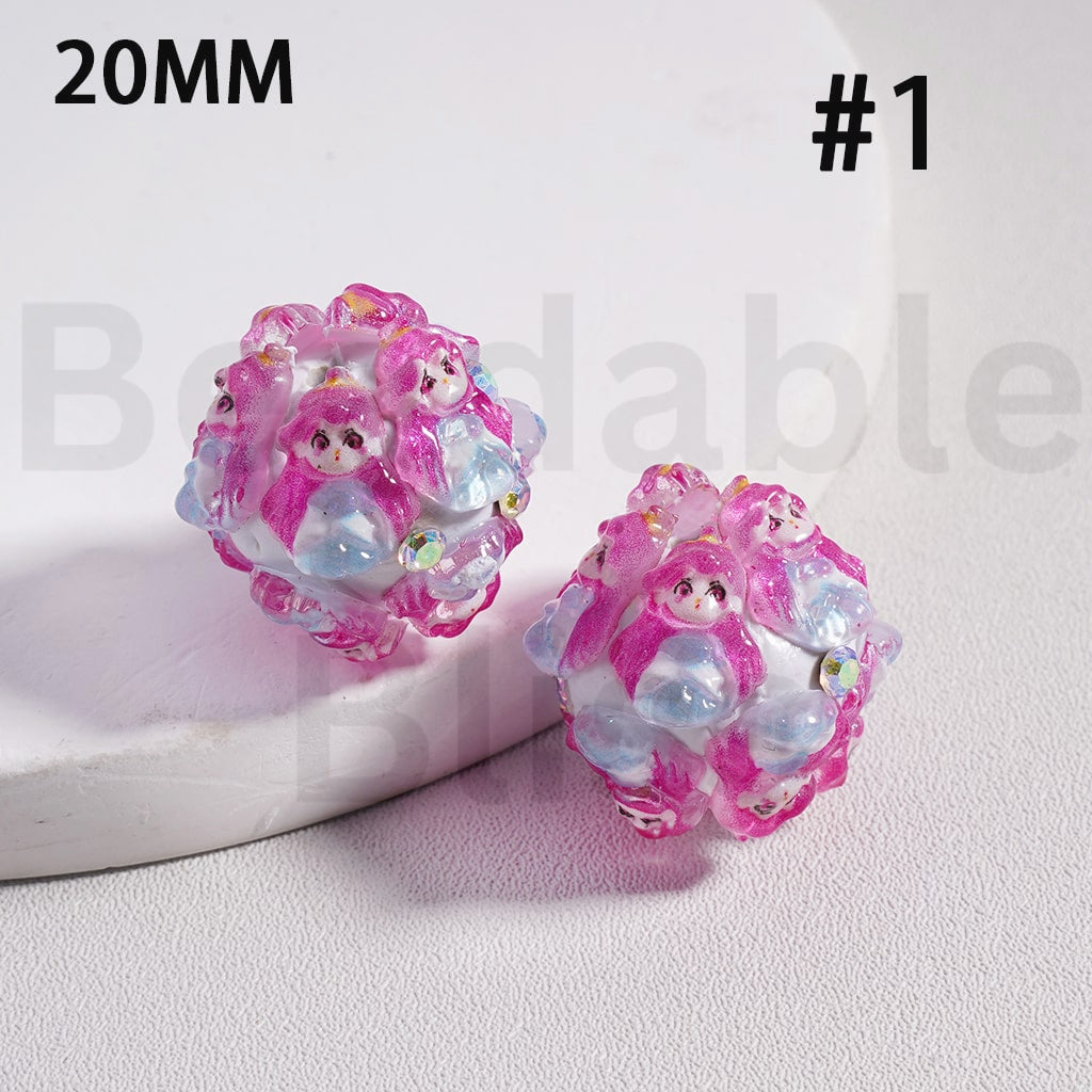 Clay Beads Cute Disne Princess Snow Whit Mermai Tian Rapunze Auror Cinderell Arie with AB Rhinestones, 20MM