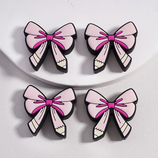 Silicone Focal Beads Cute Pink Pencil Style Bowknot