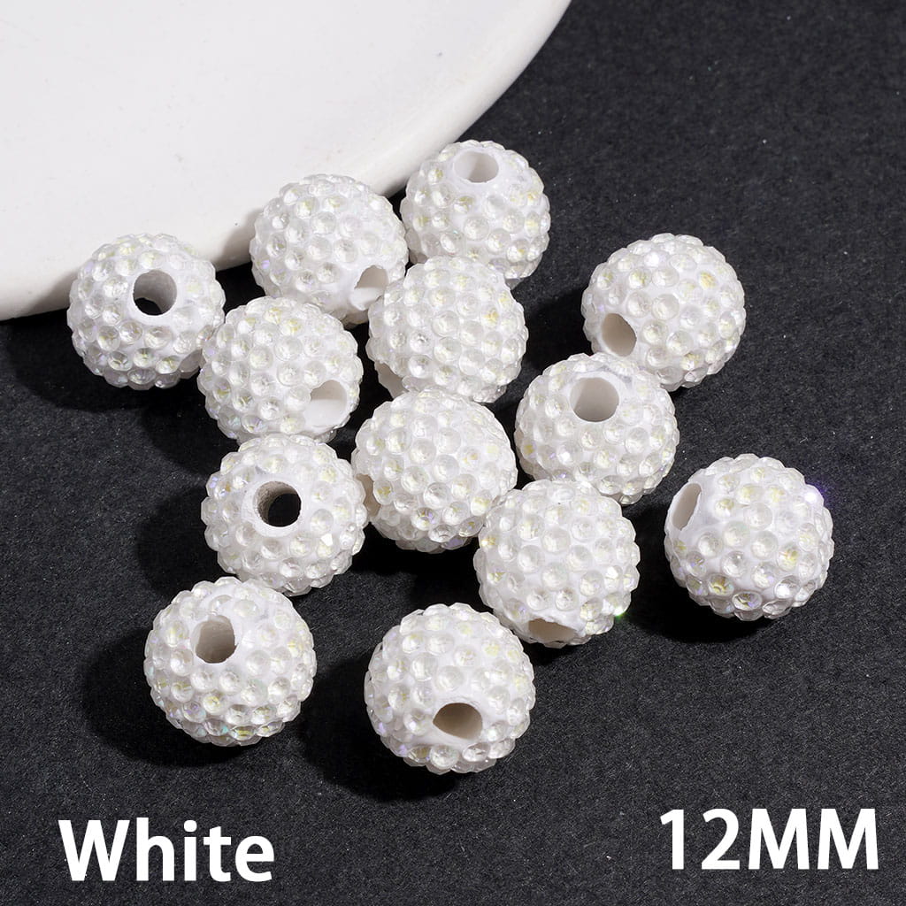 Clay Beads with Dazzling Clear Rhinestones in UV Coated Process, 12MM, Big Hole Beads, Multi-Color (The Hole Diameter is Around 4MM)