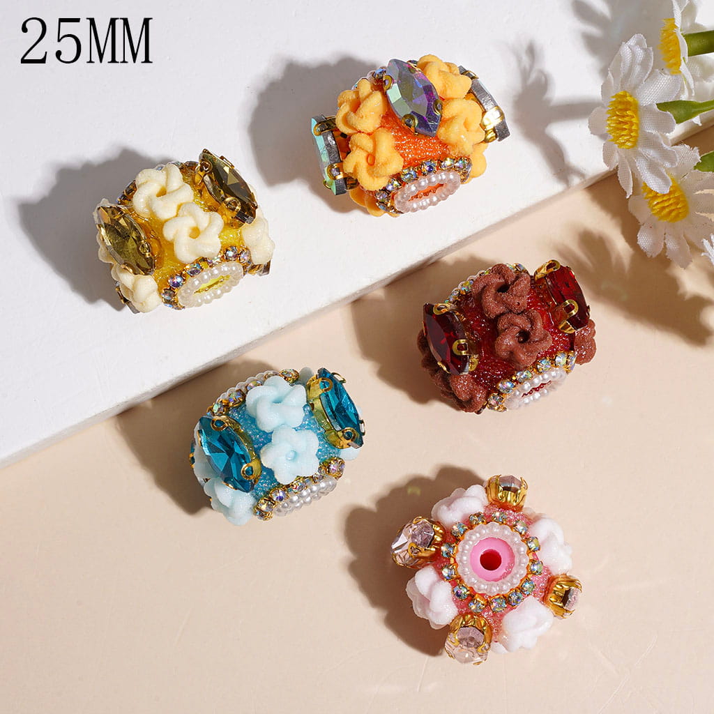 Handmade Acrylic Bubbles Beads with Frosted Star Marquise Cut Rhinestones, White Pearl & AB Rhinestone Chains, 25MM Random Mix Multi-Color