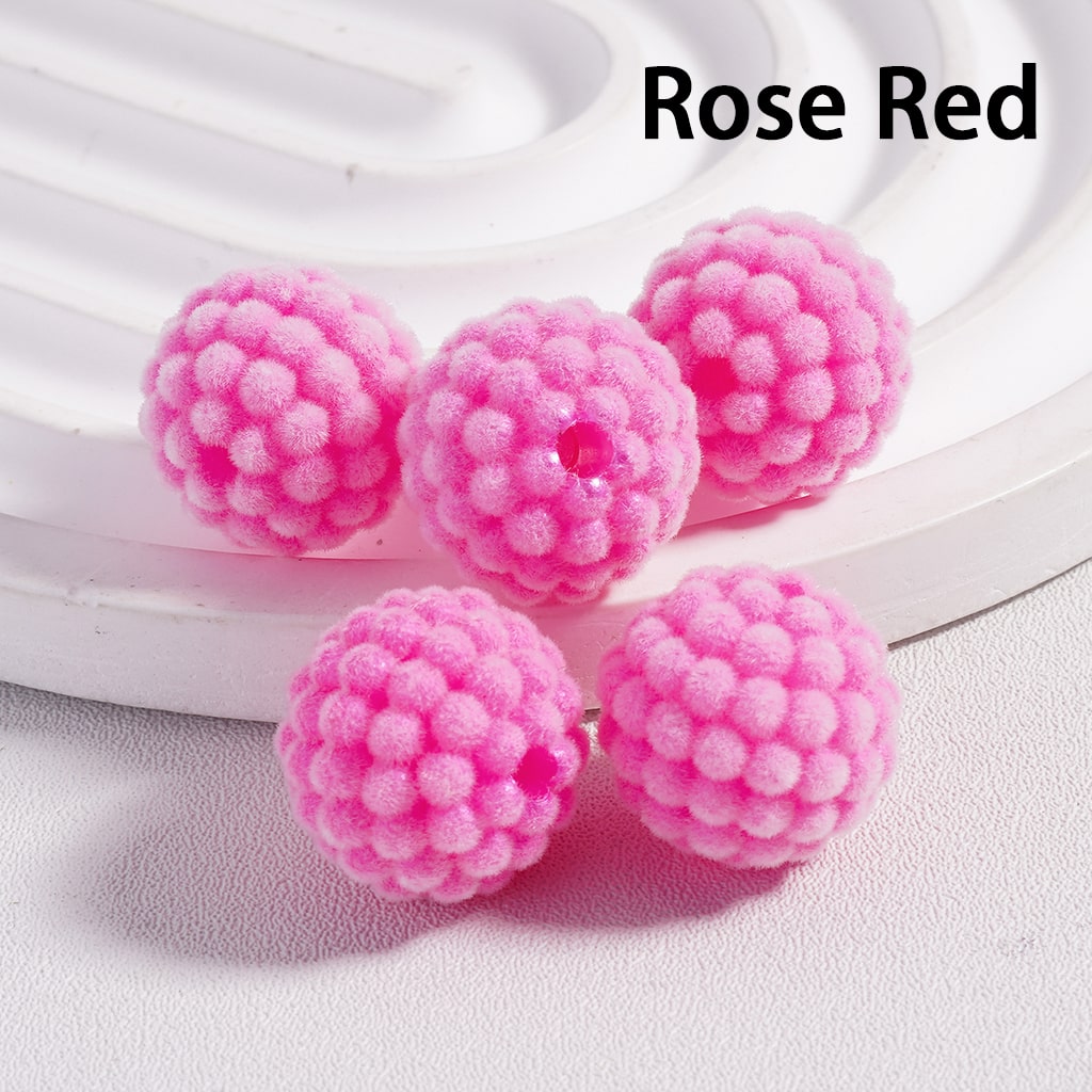 Acrylic Beads Flocked Round Ball Waxberry Bubble Solid Color, 15MM (Single Color is available for 200pcs(Whole Bag) Only)