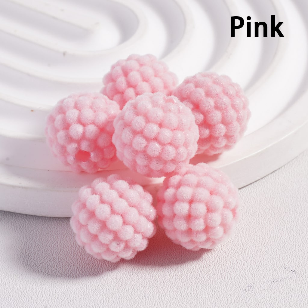 Acrylic Beads Flocked Round Ball Waxberry Bubble Solid Color, 15MM (Single Color is available for 200pcs(Whole Bag) Only)