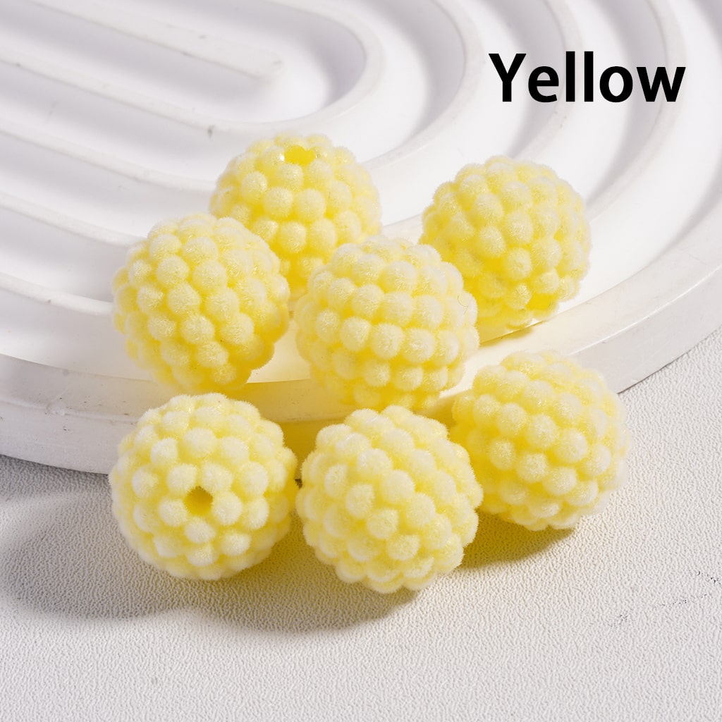 Acrylic Beads Flocked Round Ball Waxberry Bubble Solid Color, 15MM (Single Color is available for 200pcs(Whole Bag) Only)