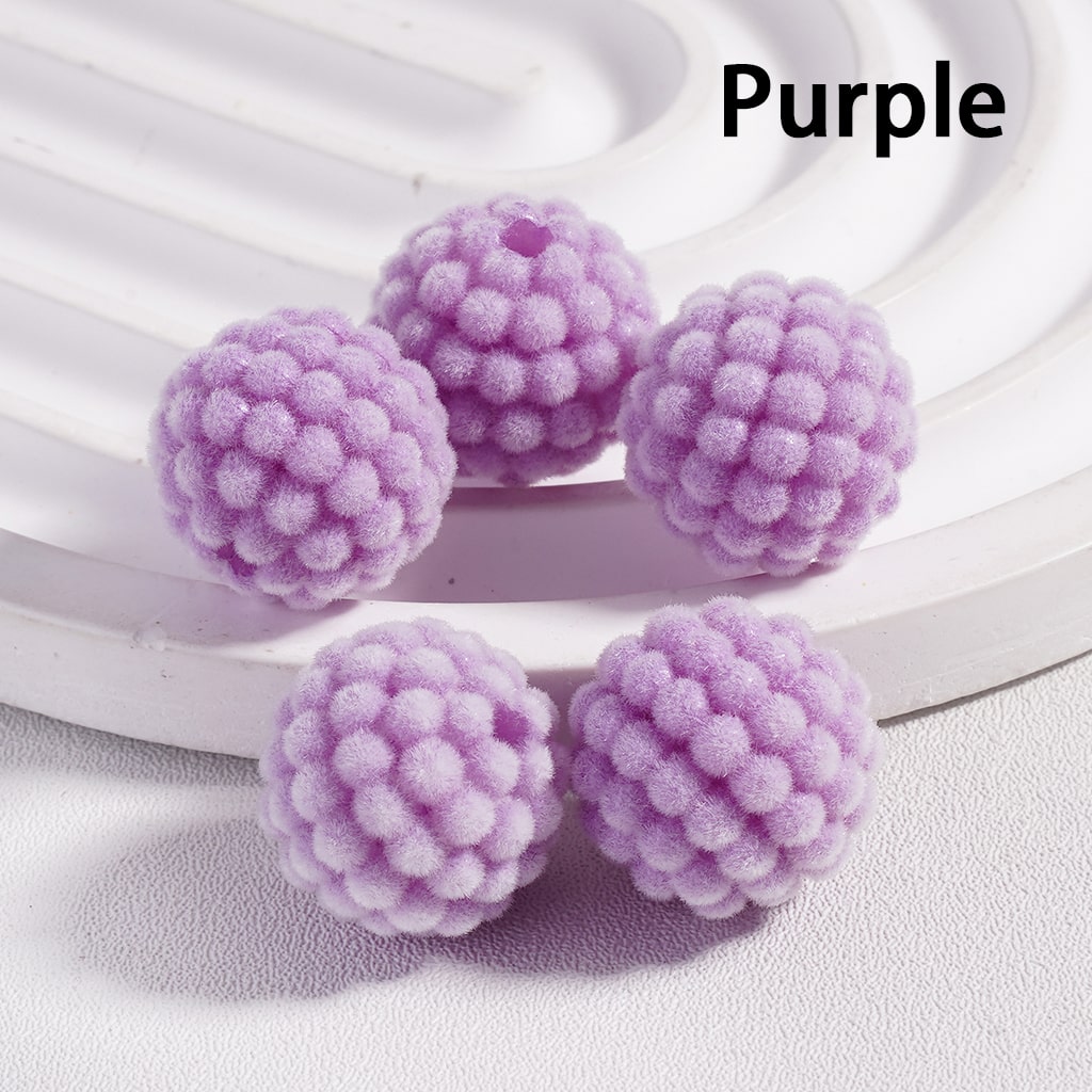 Acrylic Beads Flocked Round Ball Waxberry Bubble Solid Color, 15MM (Single Color is available for 200pcs(Whole Bag) Only)
