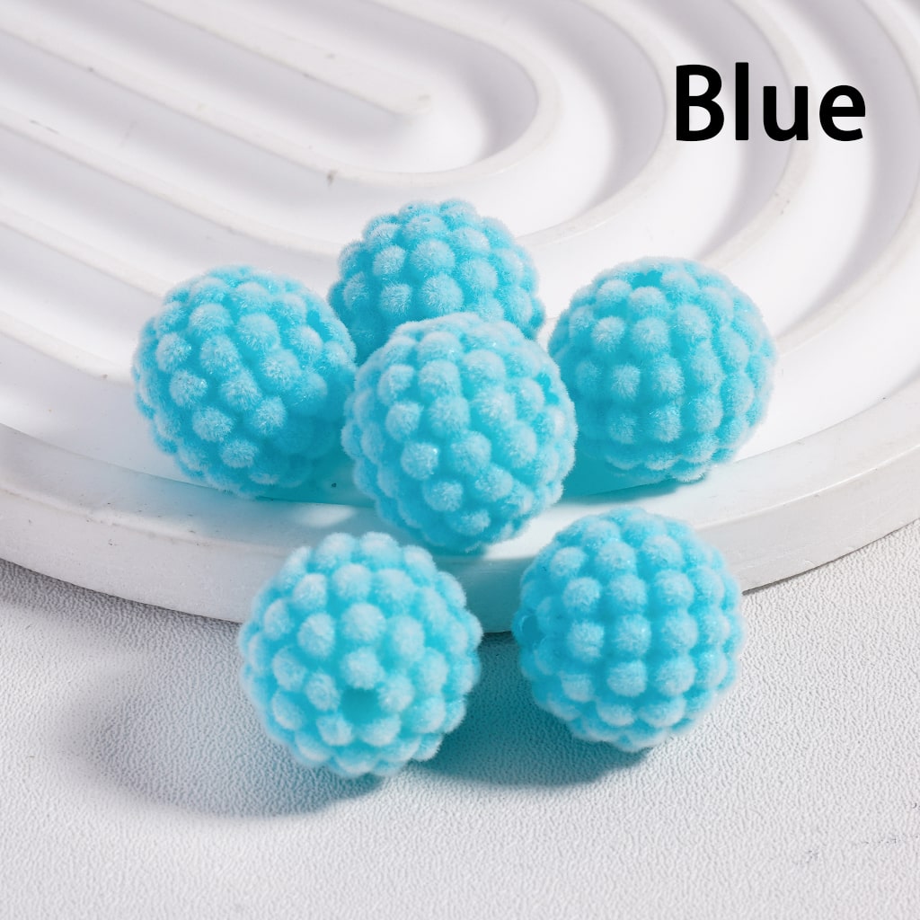 Acrylic Beads Flocked Round Ball Waxberry Bubble Solid Color, 15MM (Single Color is available for 200pcs(Whole Bag) Only)