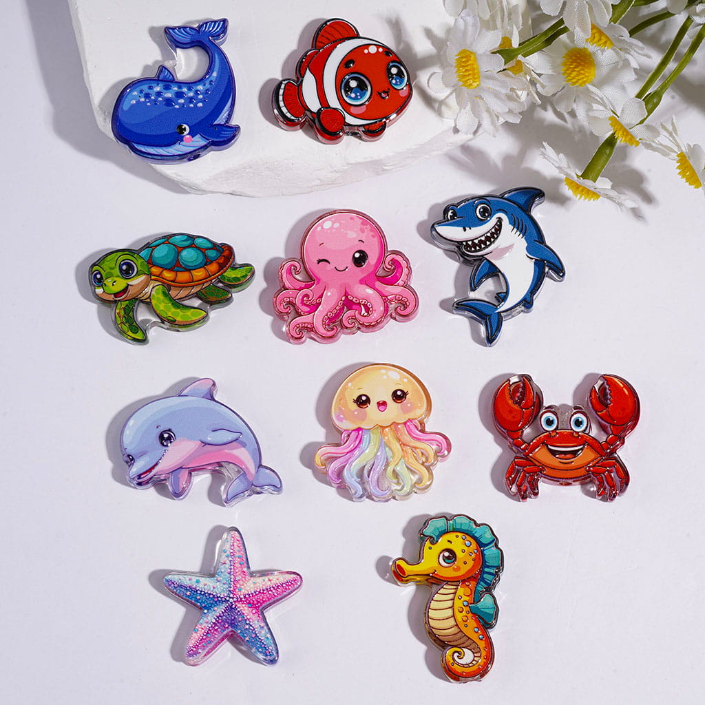 Acrylic Beads with Sea Animals Marine Life Series, Random Mix