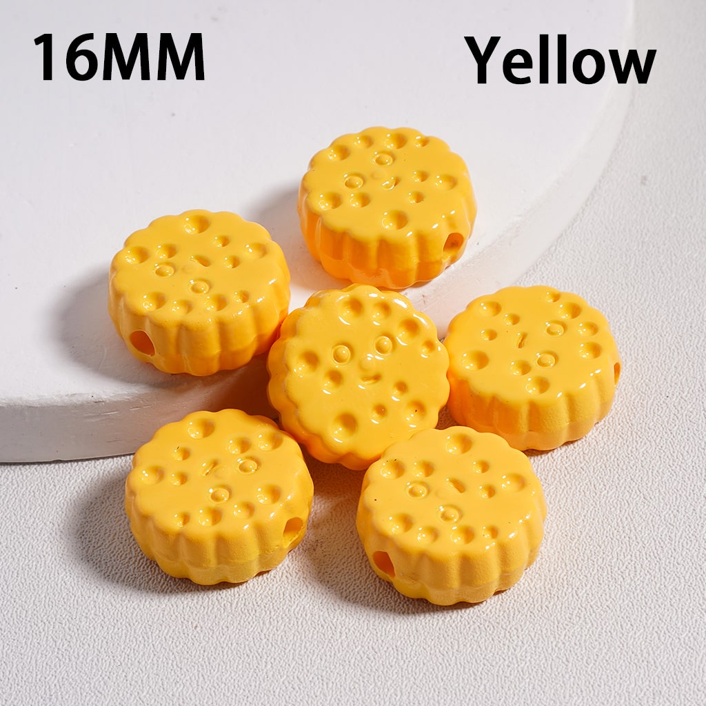 Acrylic Beads Smile Face Flat Round Cheese Cookie in Solid Color, 16MM (Single Color is available for 300pcs(Whole Bag) Only)