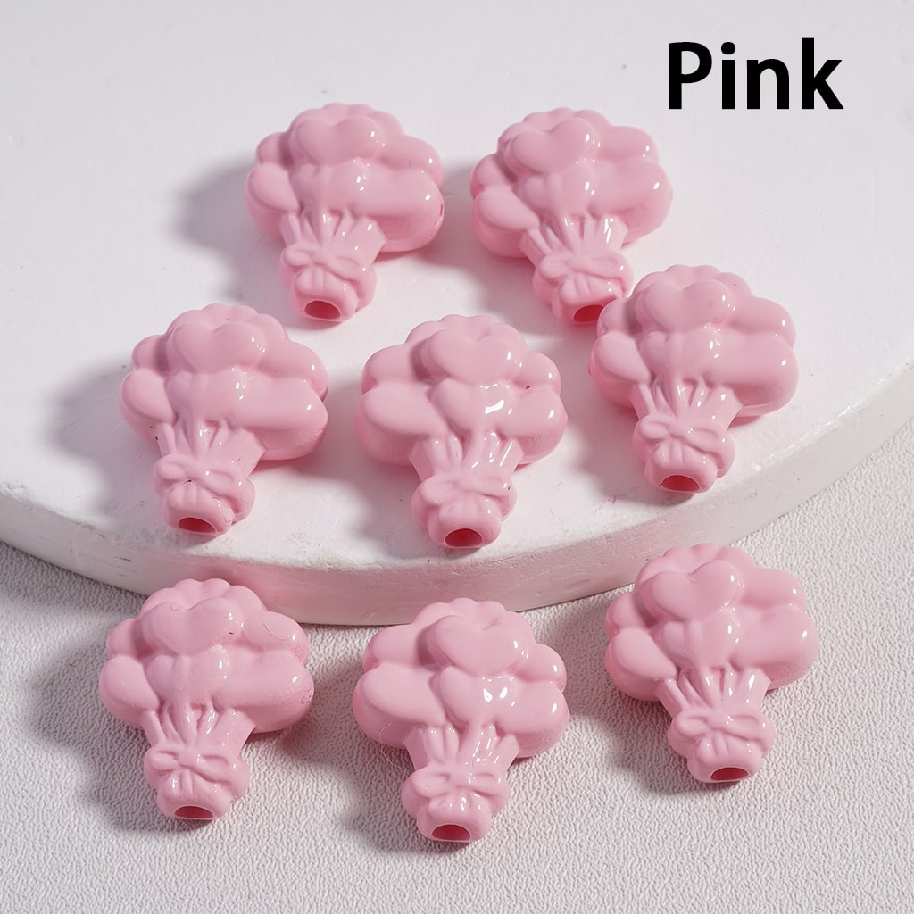 Acrylic Beads Flower Bouquet with Hearts Prints in Solid Color, 16*18MM (Single Color is available for 300pcs(Whole Bag) Only)