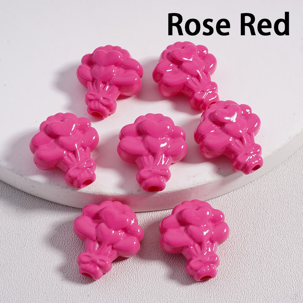 Acrylic Beads Flower Bouquet with Hearts Prints in Solid Color, 16*18MM (Single Color is available for 300pcs(Whole Bag) Only)