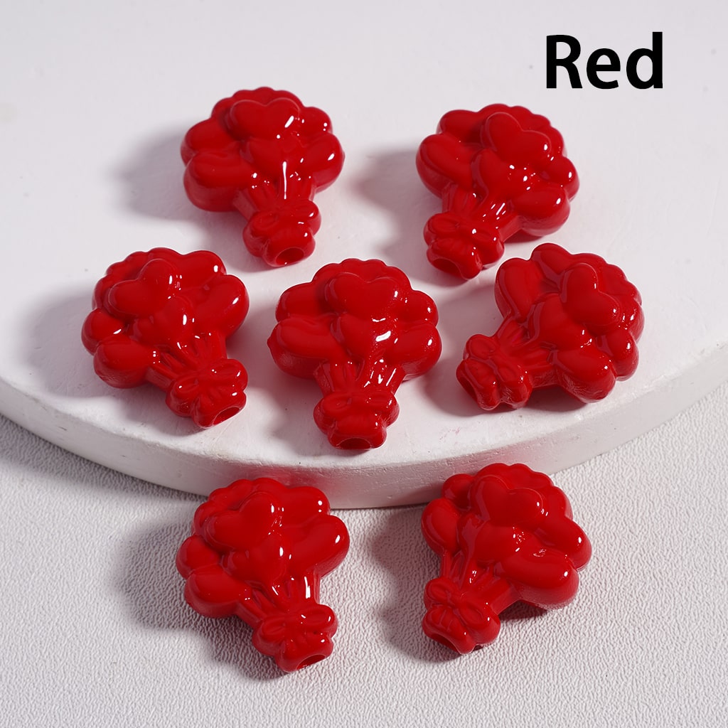 Acrylic Beads Flower Bouquet with Hearts Prints in Solid Color, 16*18MM (Single Color is available for 300pcs(Whole Bag) Only)
