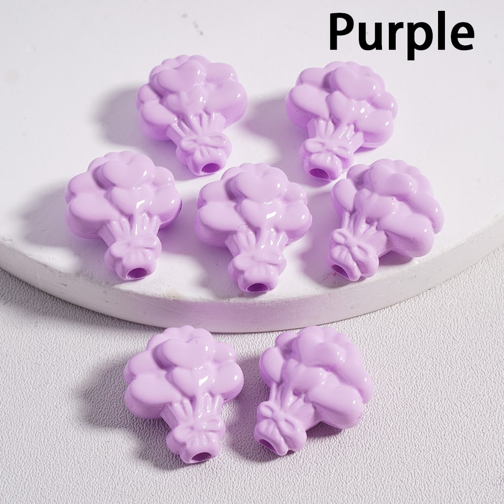 Acrylic Beads Flower Bouquet with Hearts Prints in Solid Color, 16*18MM (Single Color is available for 300pcs(Whole Bag) Only)