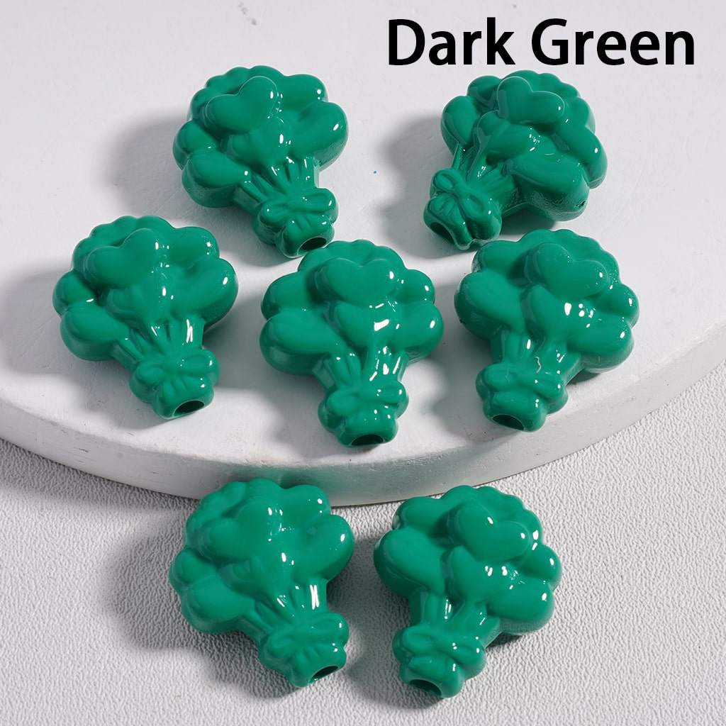 Acrylic Beads Flower Bouquet with Hearts Prints in Solid Color, 16*18MM (Single Color is available for 300pcs(Whole Bag) Only)