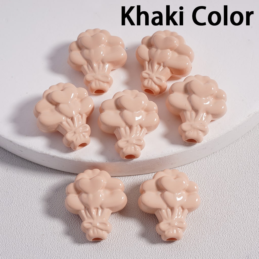 Acrylic Beads Flower Bouquet with Hearts Prints in Solid Color, 16*18MM (Single Color is available for 300pcs(Whole Bag) Only)