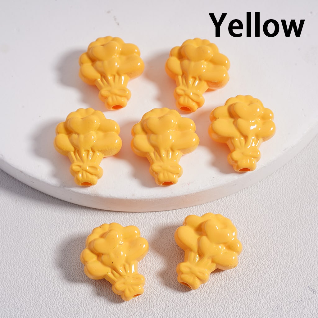 Acrylic Beads Flower Bouquet with Hearts Prints in Solid Color, 16*18MM (Single Color is available for 300pcs(Whole Bag) Only)
