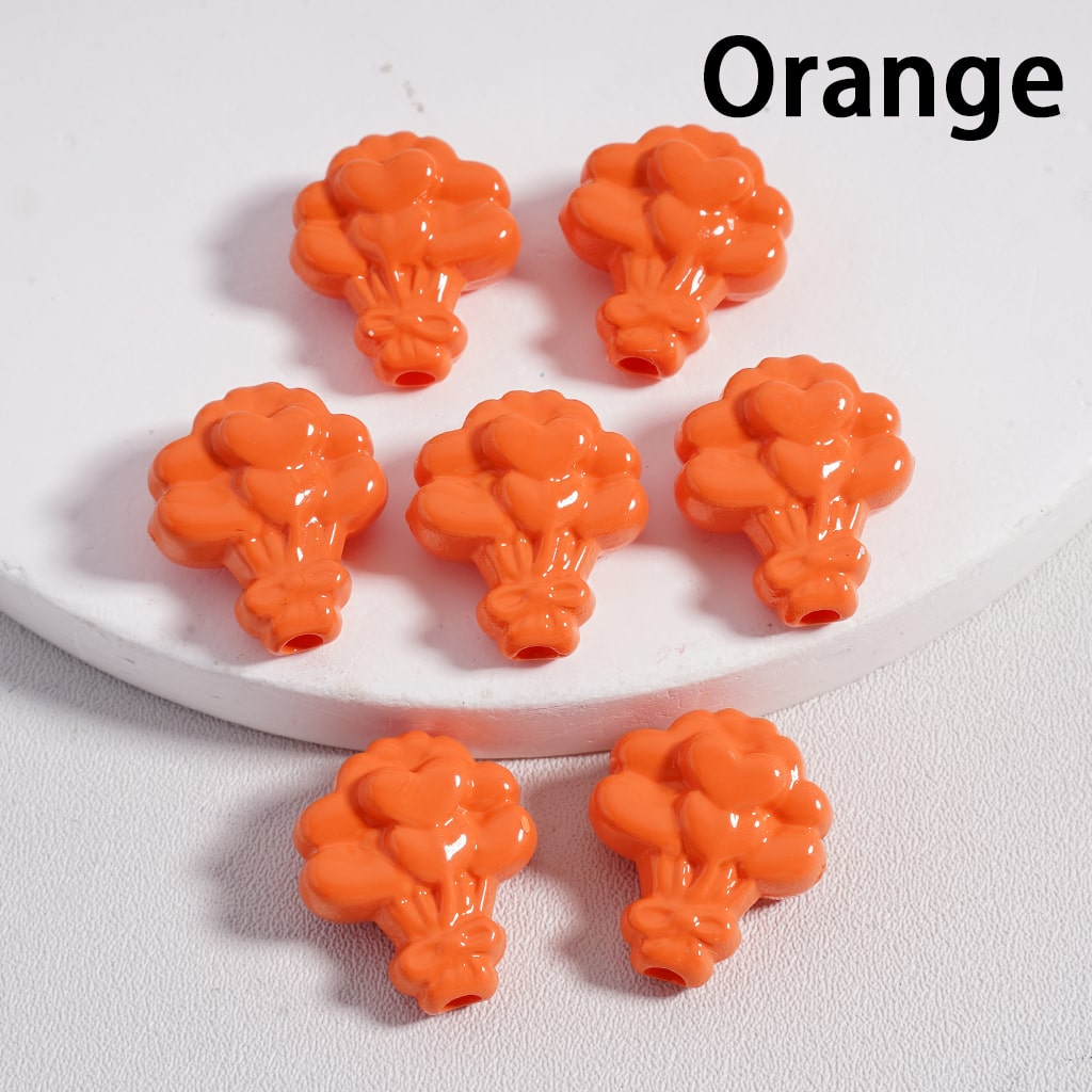 Acrylic Beads Flower Bouquet with Hearts Prints in Solid Color, 16*18MM (Single Color is available for 300pcs(Whole Bag) Only)