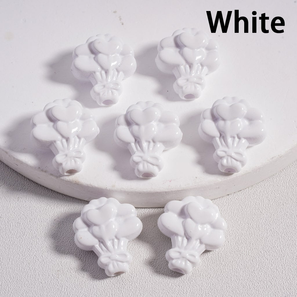 Acrylic Beads Flower Bouquet with Hearts Prints in Solid Color, 16*18MM (Single Color is available for 300pcs(Whole Bag) Only)