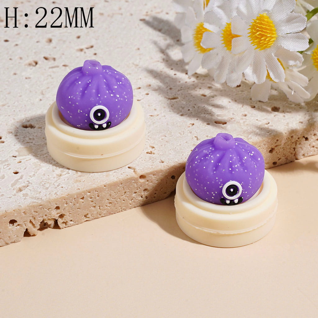 3D Funny Monster Dumpling and Steamer Basket with Silver Glitter Silicone Focal Beads, Height 22MM Multi-Color