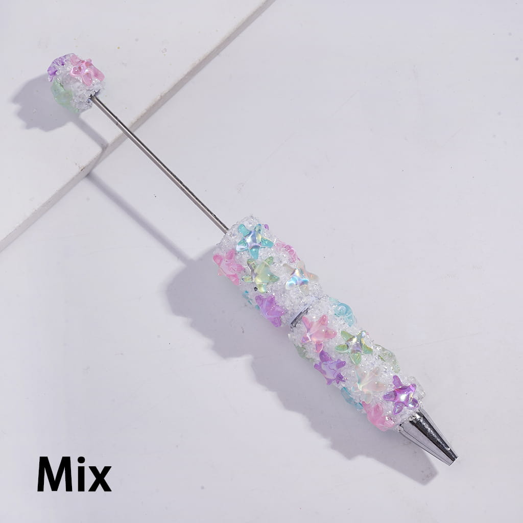 Handcrafted Beadable Sugar Clay Pens with Dazzling Starfish & Broken Rhinestones Covered the Entire Pens, Assorted Colors