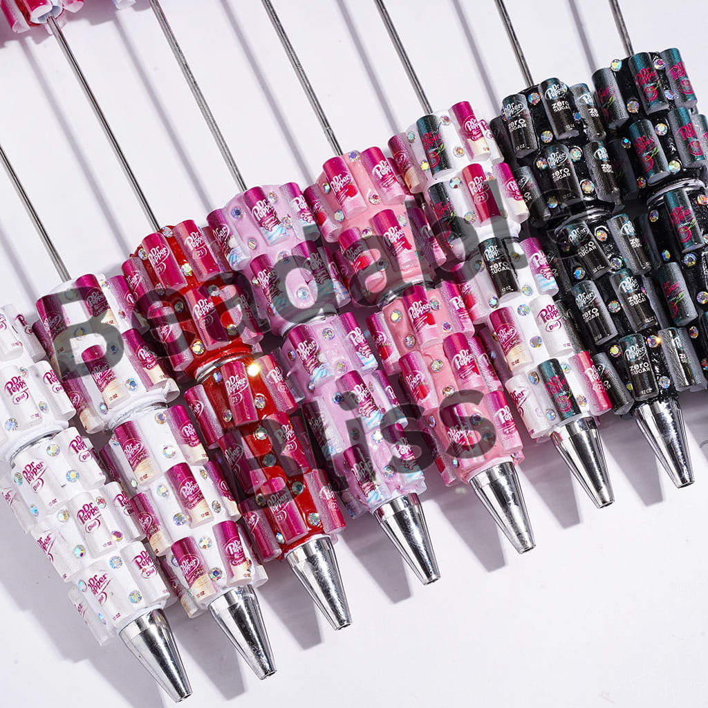 Beadable Clay Pens with Soda Drinking Can and AB Rhinestones, Multi-Color, Random Mix