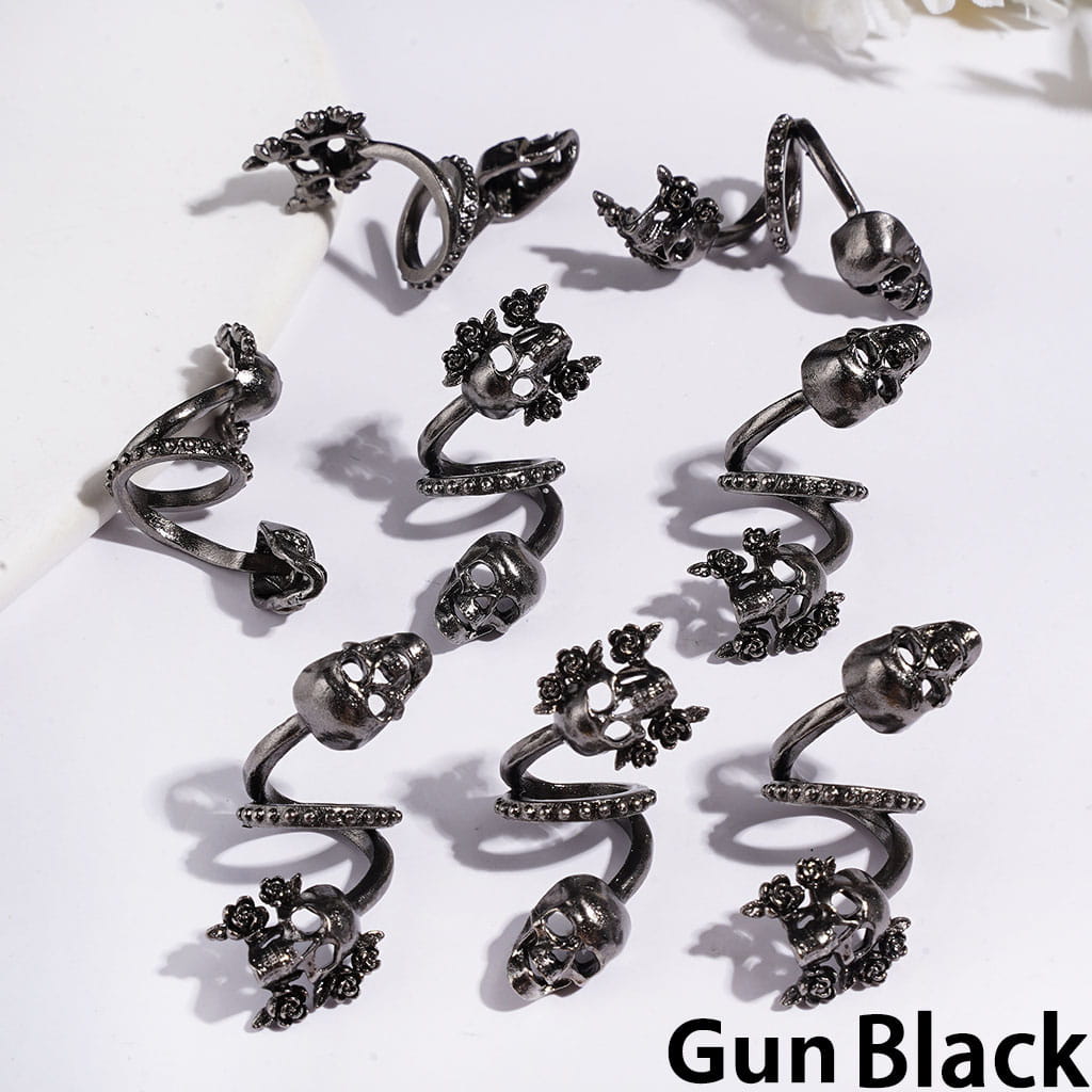 Trendy Twisted Spiral Alloy Beads with Skull and Flower, Jewelry Accessories, Gold & Silver & Gun Black