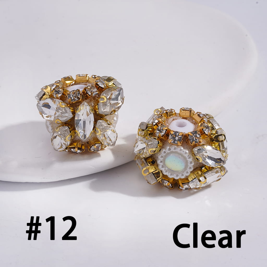 Acrylic Beads w Marquise Cut Rhinestones & Clear Rhinestones w Gold Alloy Claw Setting, Half Shell Round Rhinestones White Pearl Chains, 24MM, Multi-Color