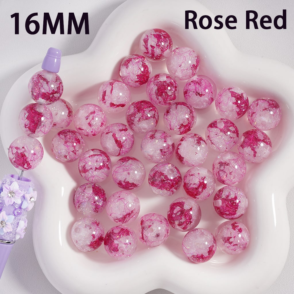 Acrylic Beads Shiny Glitter Colorful Foil Paper Inside, 16MM
