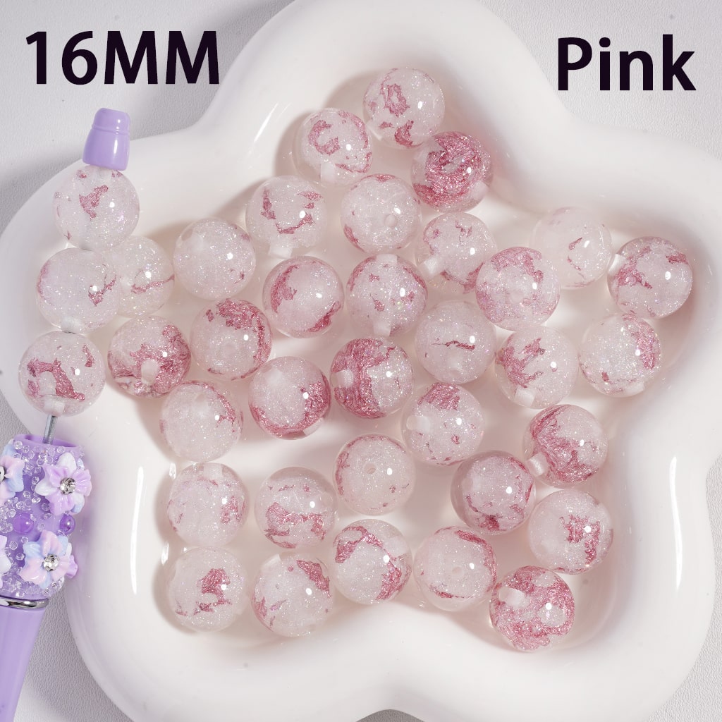 Acrylic Beads Shiny Glitter Colorful Foil Paper Inside, 16MM