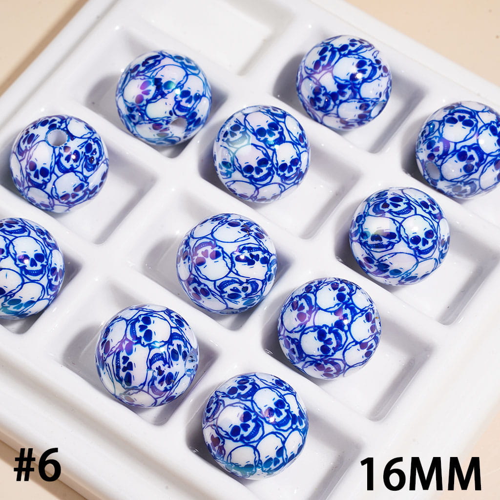 Halloween Horror Skull Head UV Coating Acrylic Beads for Bracelets, 16MM, Multi-Color