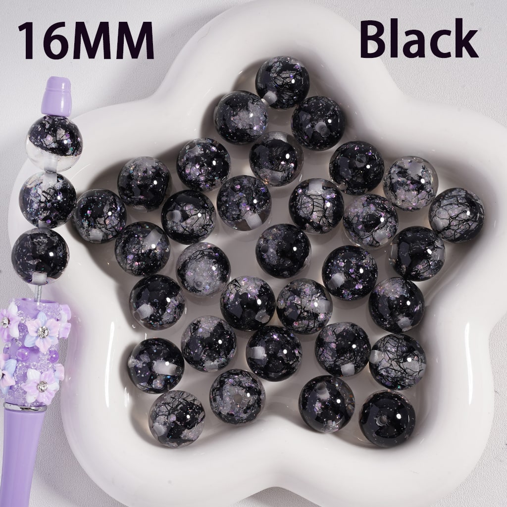 Acrylic Beads Shiny Glitter Colorful Foil Paper Inside, 16MM