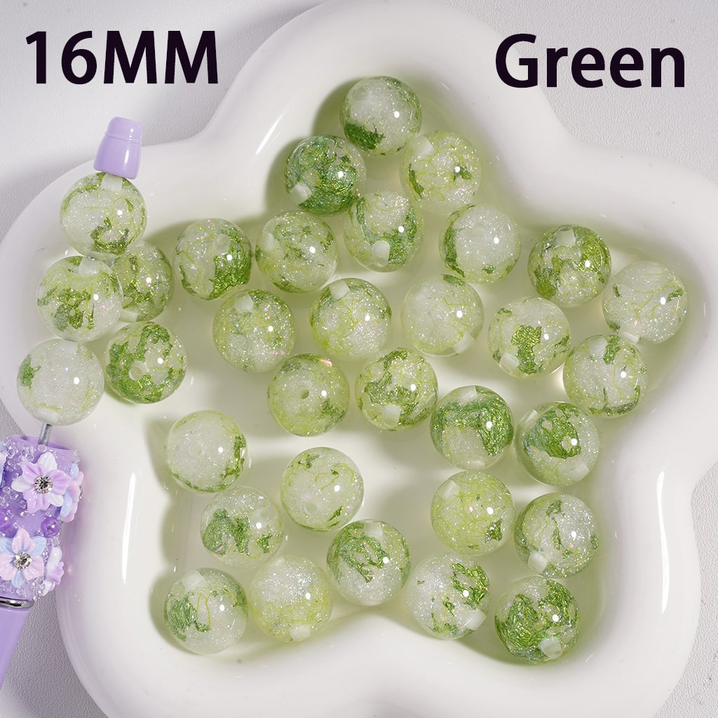 Acrylic Beads Shiny Glitter Colorful Foil Paper Inside, 16MM