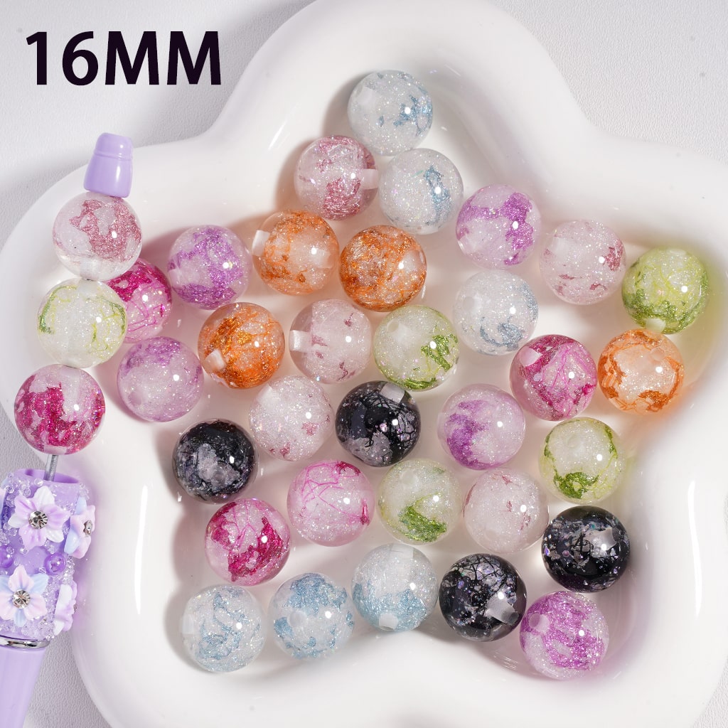 Acrylic Beads Shiny Glitter Colorful Foil Paper Inside, 16MM