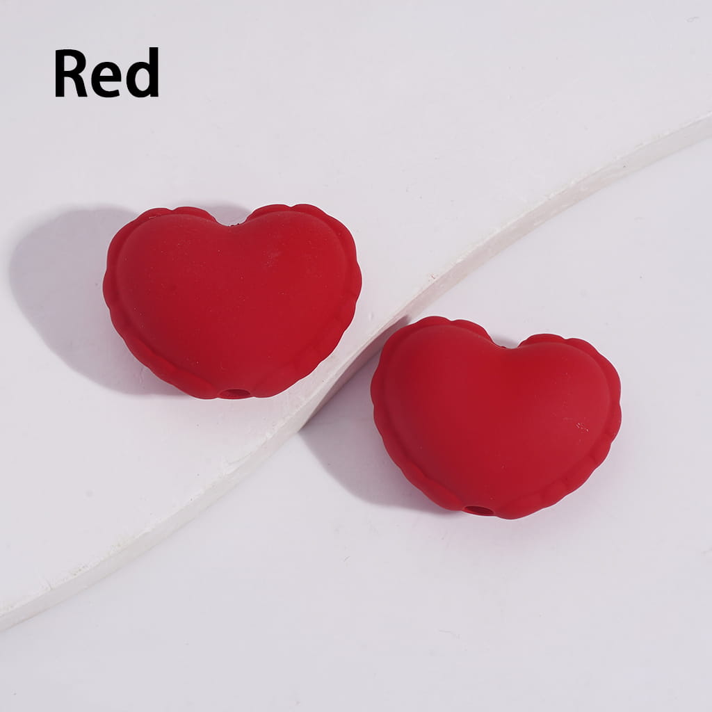 Acrylic Heart Beads with Wavy-Shaped Edge in Matte Rubber Touch, Neon Colors, 24*19MM, Various Color