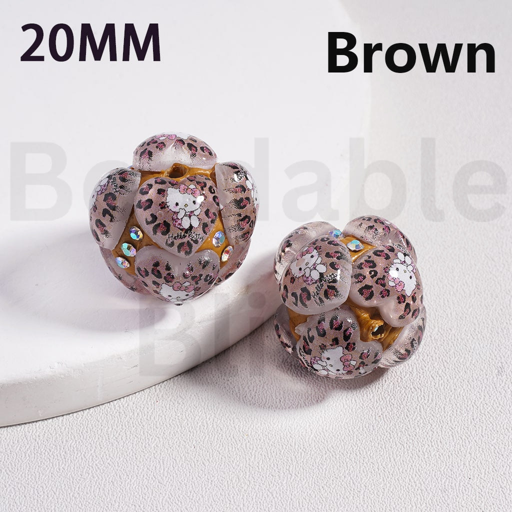 Clay Beads Cute Hearts with Sanri Cartoon Hello Kitt AB Rhinestones, 20MM