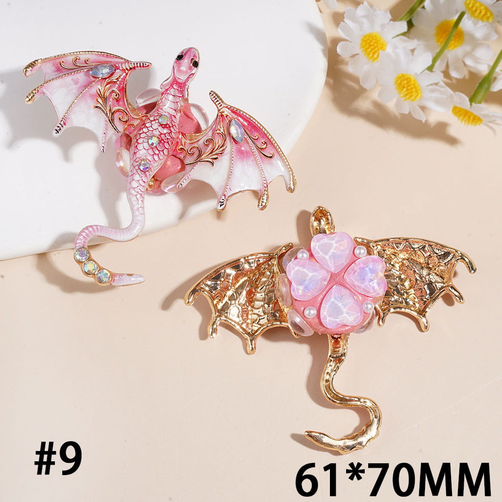 Clay Beads w AB & Marquise Rhinestone on Alloy Dragon Bird, White Pearl Heart & Egg Shaped Rhinestones, 61*70MM Multi-Color