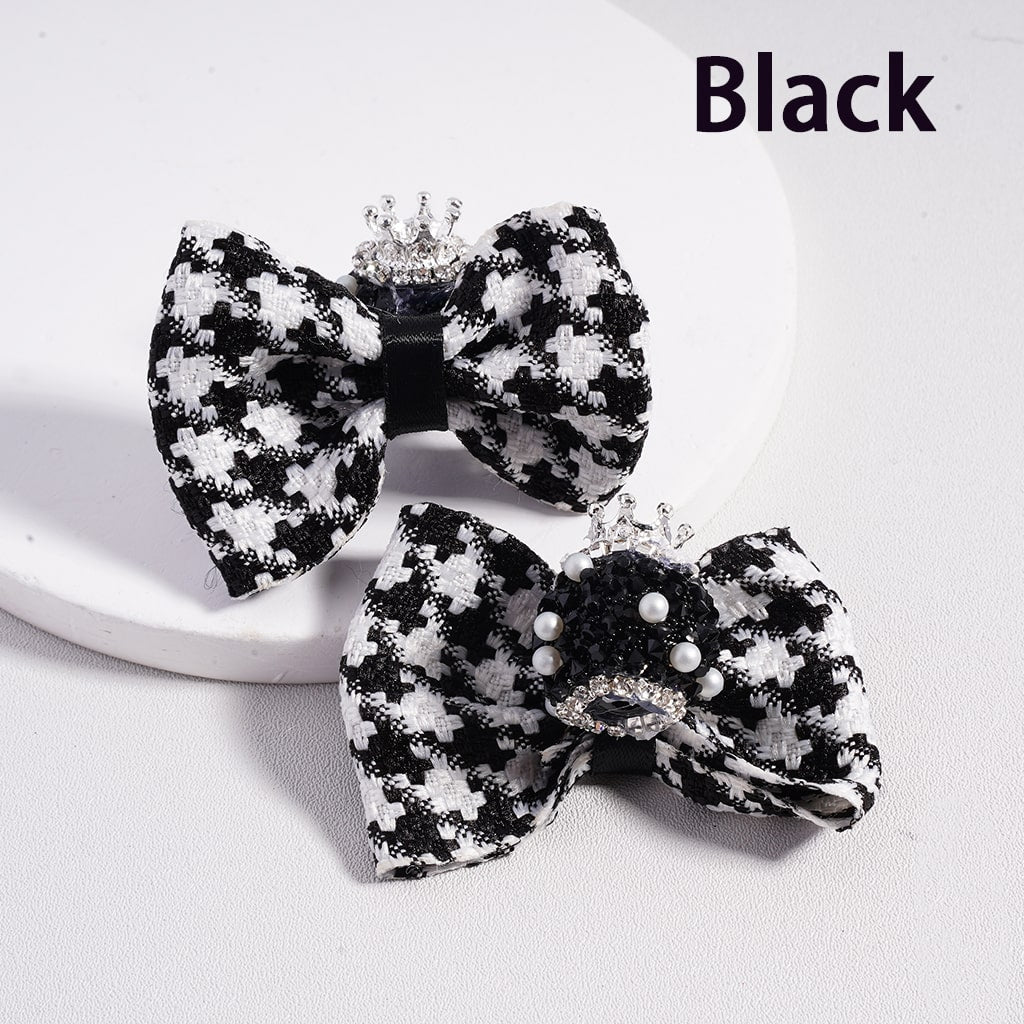 Suagr Acrylic Beads with Silver Alloy Crown Clear Rhinestones Chains White Pearls Large Fabric Double Color Bowknot