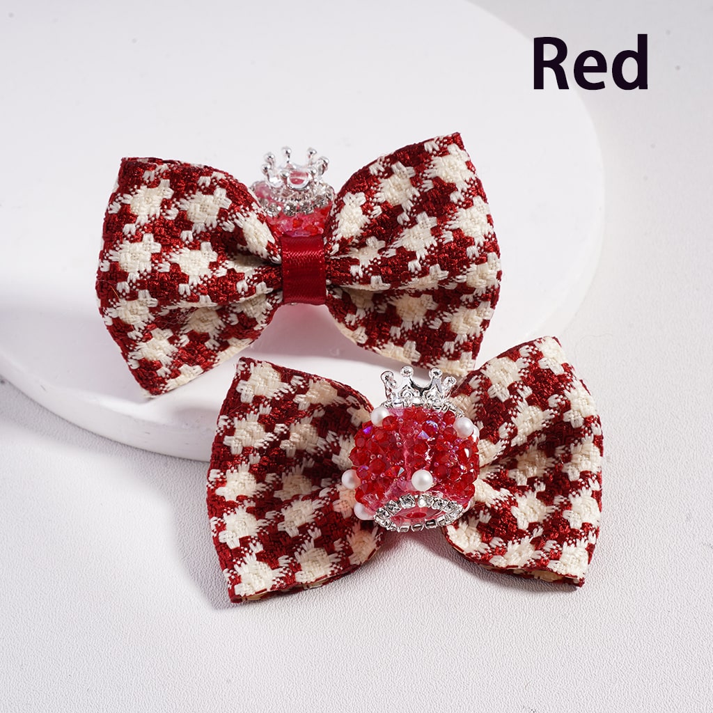 Suagr Acrylic Beads with Silver Alloy Crown Clear Rhinestones Chains White Pearls Large Fabric Double Color Bowknot