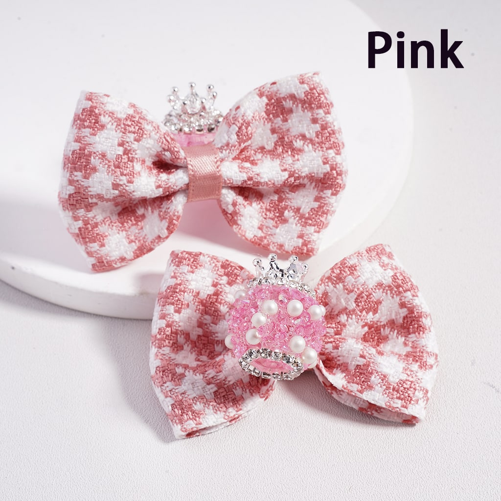 Suagr Acrylic Beads with Silver Alloy Crown Clear Rhinestones Chains White Pearls Large Fabric Double Color Bowknot