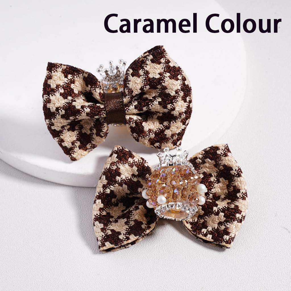 Suagr Acrylic Beads with Silver Alloy Crown Clear Rhinestones Chains White Pearls Large Fabric Double Color Bowknot