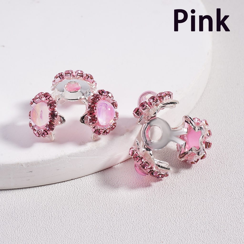 Silver Alloy Bead Cap Cage Star Shape with Mini Colorful Rhinestones Glossy Round Pearls (Used for 16MM Beads)
