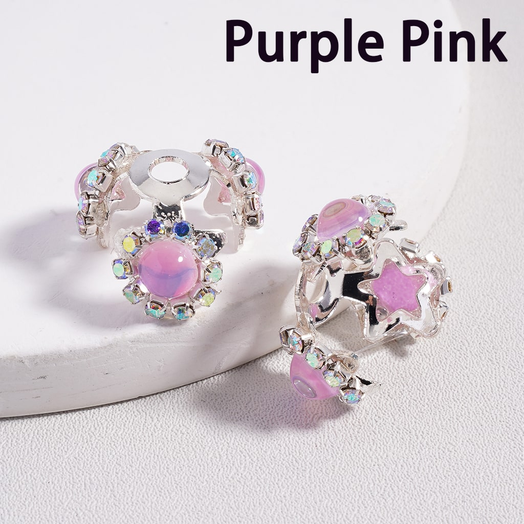 Silver Alloy Bead Cap Cage Star Shape with Mini Colorful Rhinestones Glossy Round Pearls (Used for 16MM Beads)