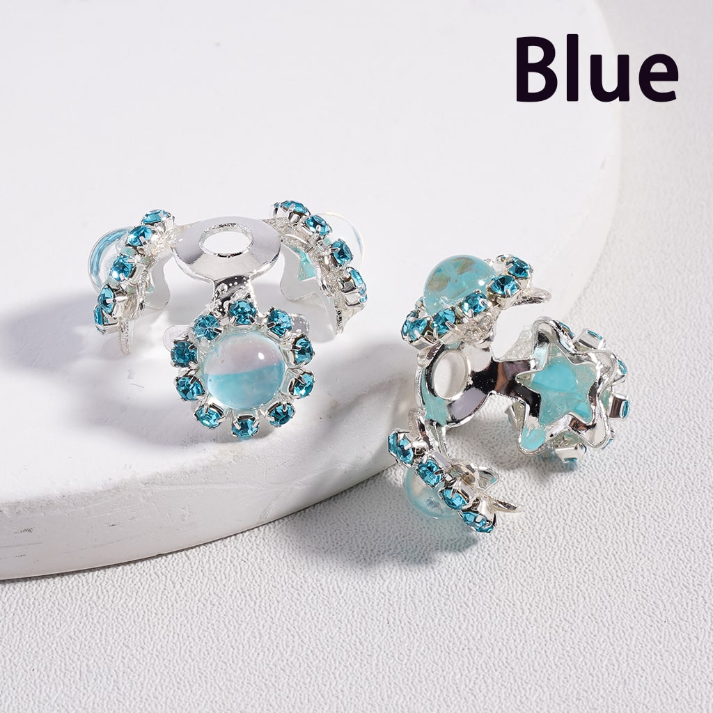 Silver Alloy Bead Cap Cage Star Shape with Mini Colorful Rhinestones Glossy Round Pearls (Used for 16MM Beads)