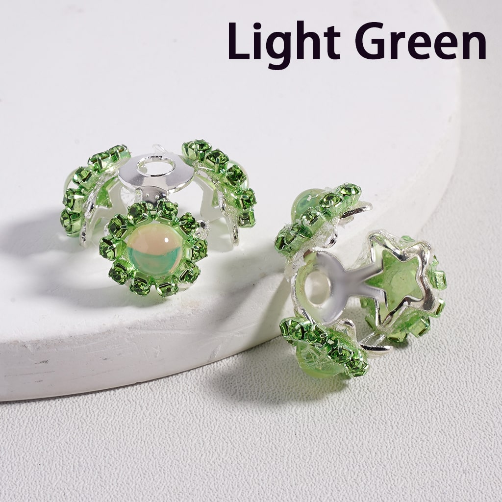 Silver Alloy Bead Cap Cage Star Shape with Mini Colorful Rhinestones Glossy Round Pearls (Used for 16MM Beads)