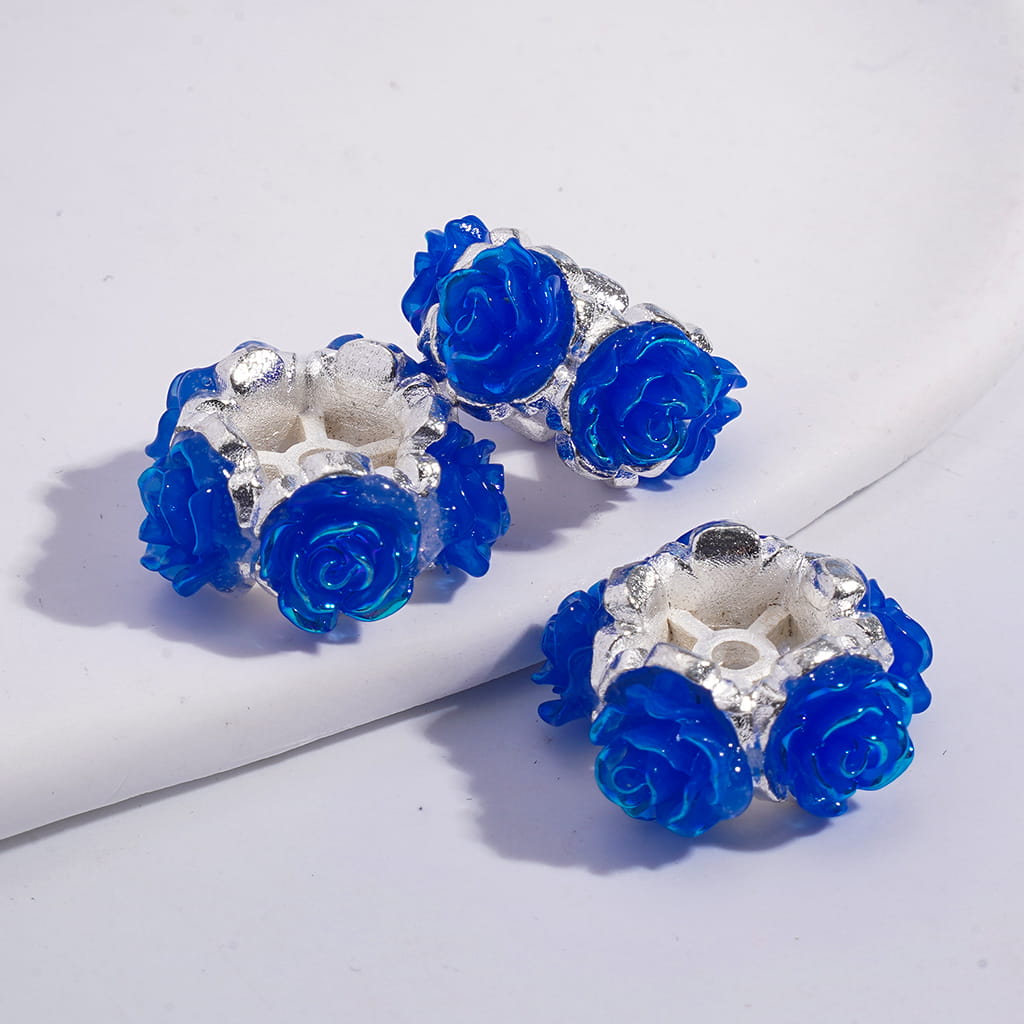 Alloy Beads with Assorted Colors Rose Flowers in UV Coating Process, Around 19MM