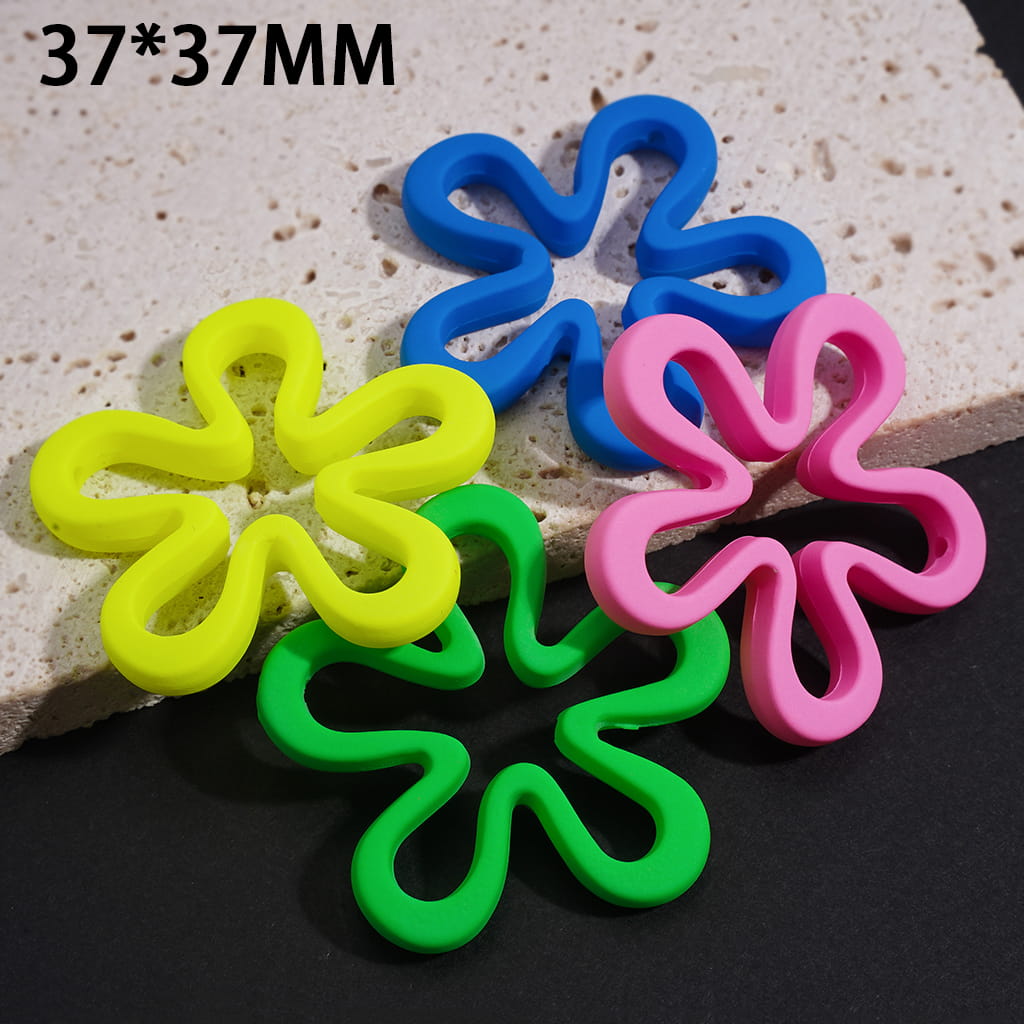 DIY Acrylic Flower Beads Matte Rubber Touch, Neon Colors, 37*37MM, Random Mix