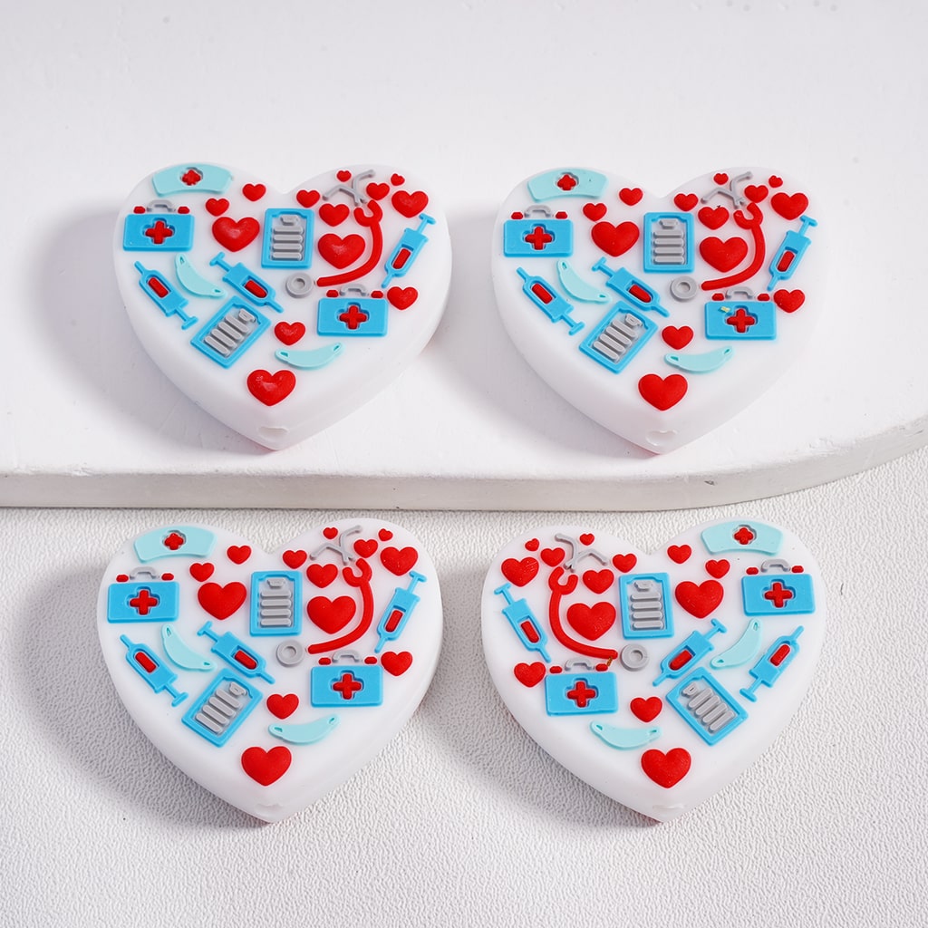 Silicone Focal Beads Medical Series Doctor Stethoscope Heart Injection Syringe Mask