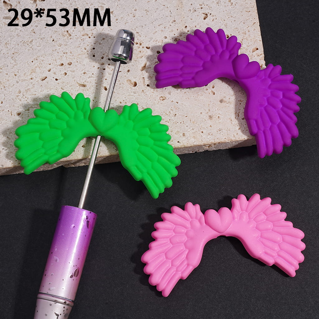 Acrylic Beads Matte Rubber Touch Heart with Angel Wings, Fluorescence Colors, 29*53MM, Random Mix