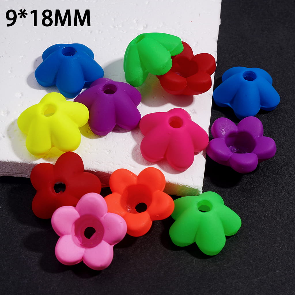 Acrylic Beads Bell Shaped Flower in Matte Rubber Touch, Fluorescent Colors, 9*18MM, Random Mix