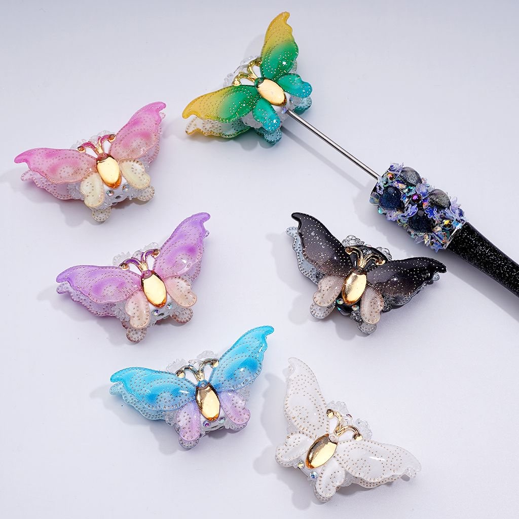 Exquisite Colorful Vivid Butterfly AB Rhinestones Mini Cute Clear Flowers Clay Beads, Around 50*27MM