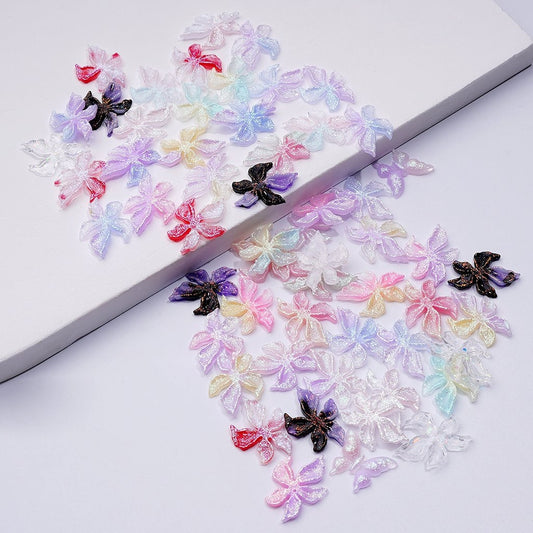 DIY ミニ キュート マルチカラー グリッター ソフトフラワーチャーム ジュエリーアクセサリー ラインストーン追加用 約15×11mm