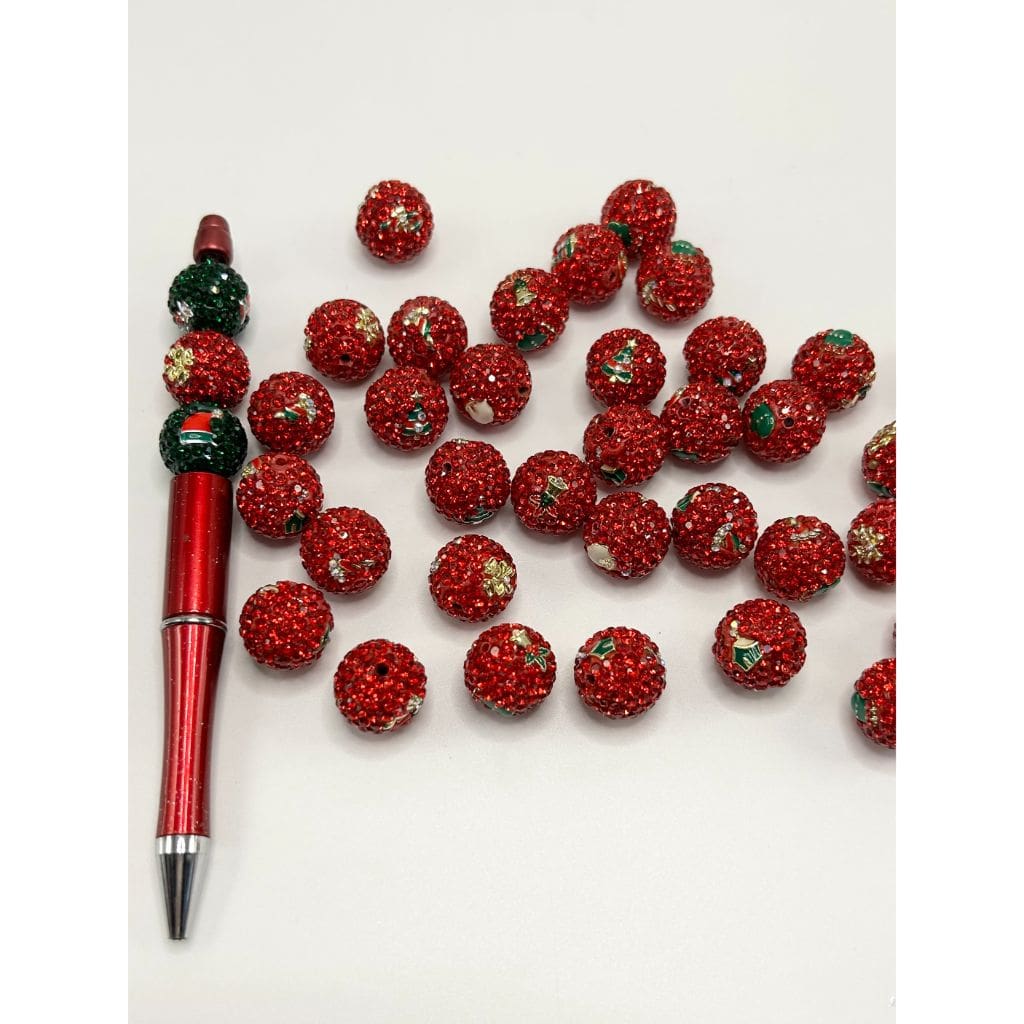 Christmas Red Color Clay Beads with Rhinestone, Tree, Santa Claus, 16m –  Beadable Bliss